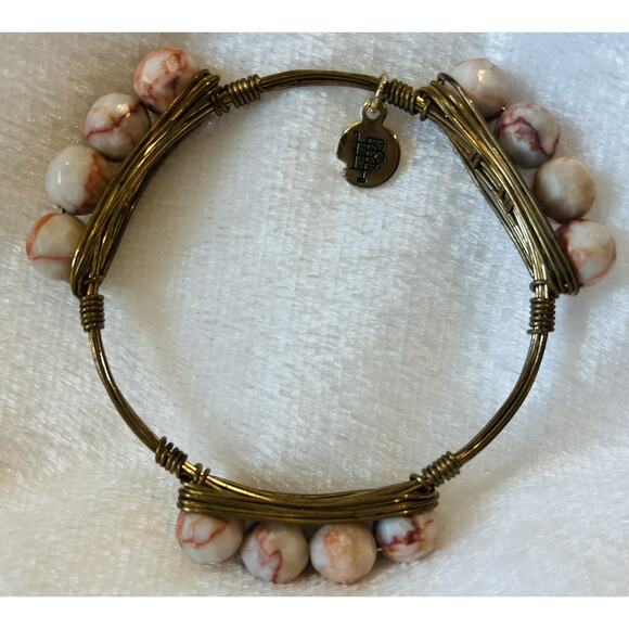 2 Bourbon & Bowties Gold Stone Bangle Bracelet Quartz Jasper Boho Wire Wrapped - Picture 7 of 13